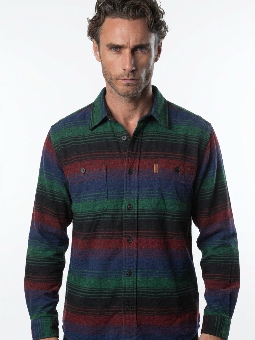 2228 - Chaps Multicolor Striped Flannel Shirt in Green, Blue & Red